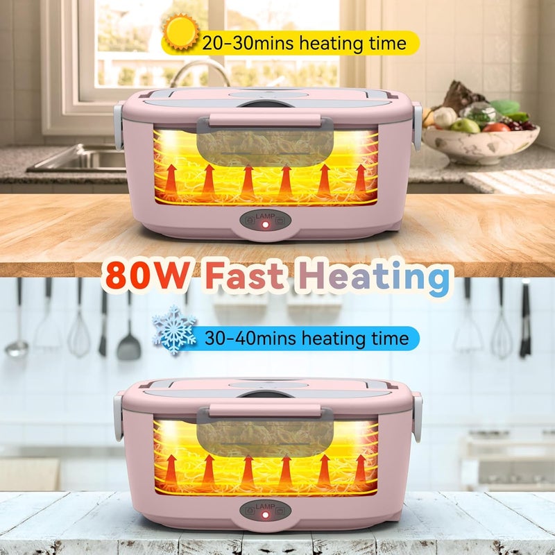 Sitlais Electric Lunch Box for Adults - 80W Fast Heated Lunch Box for Men&Women with Dual 1.5L Stainless Steel Containers Fast Heating Portable Food Warmer for Car&Truck lonchera eléctrica portátil - Image 2